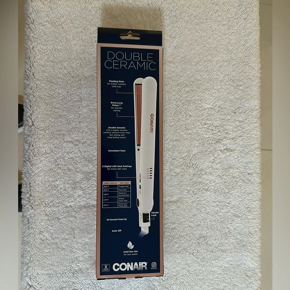 NWT CONAIR Double Ceramic 1" Flat Iron - Rose Gold w/White - Picture 3 of 8